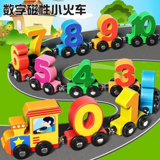 Kinderspielzeug, frühe Bildung, Bildungsbausteine, kleiner Zug, magnetischer Holz, männlich, weiblich, Kind, Kleinkinder, Kognitive Intelligenz Zahlbuchstaben, Lokomotive + Nummer 0-10, 12 Abschnitte insgesamt