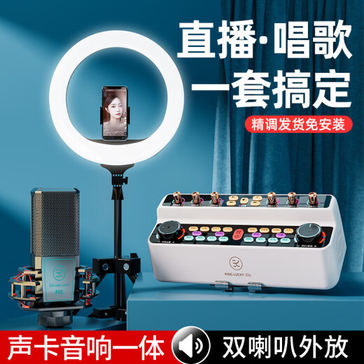 Jinyun S18 live singing sound card speaker all-in-one portable Bluetooth audio indoor and outdoor square dance K song live broadcast equipment all-inclusive sound card set top with Internet celebrity model [wireless microphone + shadow beauty lamp]
