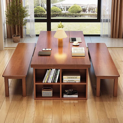 Shanghuashi full solid wood desk home dining table integrated workbench reading table to the living room large board student learning writing desk CR9903# log color single table 200x80x75cm