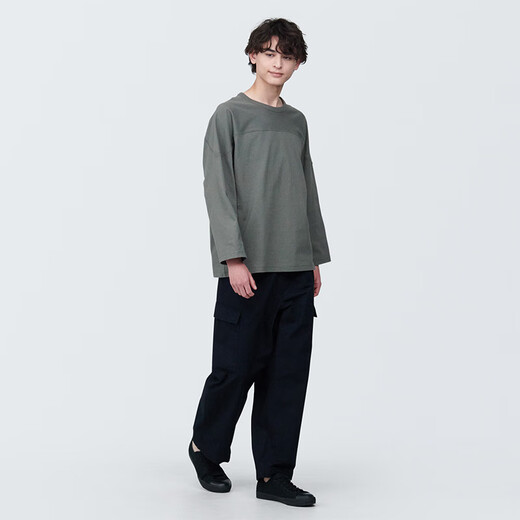 无印良品（MUJI） 男式 粗棉线九分袖T恤男士打底衫男款纯棉长袖全棉AB1M2A4S 中灰色 L(175/100A)