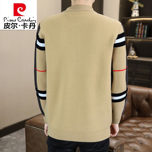 皮尔卡丹（pierre cardin）高端羊毛针织衫男高档潮牌休闲开衫毛衣男士春秋季薄款夹克外套男 黑色 4XL 165-180斤