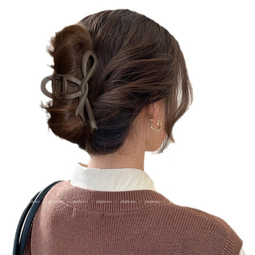 High-end large size hairpin for women 2024 new high-end hairpin back of head hairpin shark clip hairpin headdress coffee color