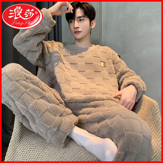 Langsha 2025 Nouveau pyjamas de velours corallien pour hommes au printemps et automne plus en velours épaissis d'hiver adolescents pour adolescents pour garçons à la maison