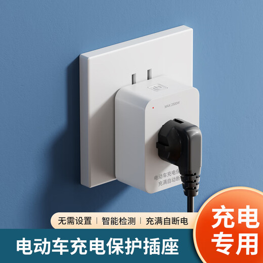 国际电工电动车充电保护器自动断电插座电瓶车防过充插座智能充电插座 插头款-充满自动断电【白色】