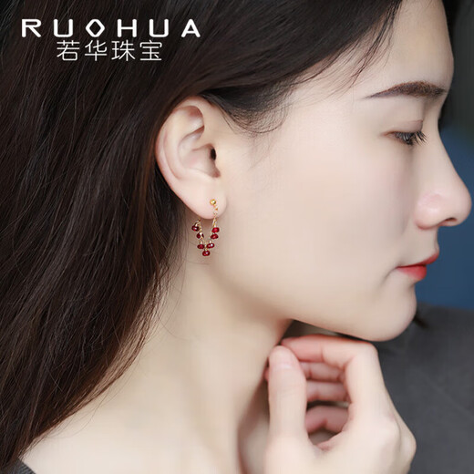 Ruohua (RUOHUA) 3-3.5mm pigeon blood ruby earrings for women, faceted colorful gemstone earrings, earrings for girlfriend’s birthday, Yihuan