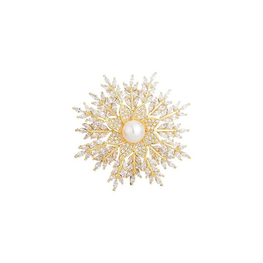 QUAMER Gold Store Freshwater Pearl Snowflake Brooch Women's High-End Temperament Fashionable Elegant Corsage Sweater Accessories