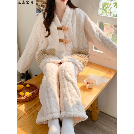 Chuangjingyi chooses pajamas for pregnant women in winter thickened coral velvet confinement clothes in autumn and winter thickened sweet pajamas for pregnant women in women for women MY-9922 Apricot and brown letter bear [Breastfeeding L (recommended 100-130 Jin [Jin equals 0.5 kg])