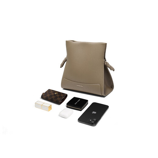 
Belle Gift Bag Women's Bag 25 New Products High-end Texture Lychee Pattern Casual Bucket Bag F9898BX5 Gray F