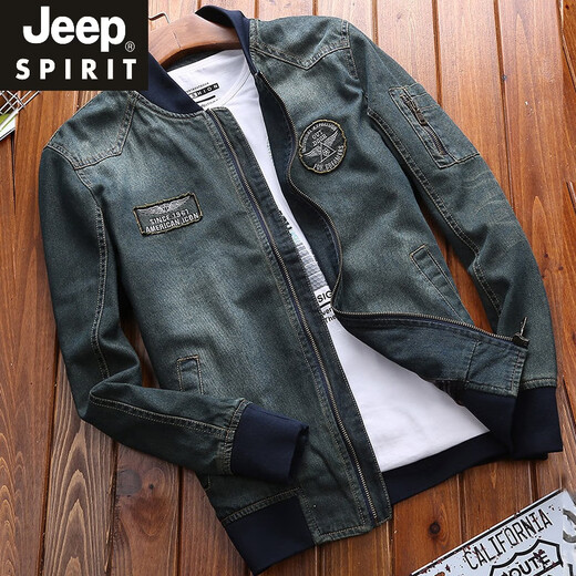 JEEP SPIRIT春季牛仔外套男韩版青年宽松春秋飞行员工装夹克大码棒球服潮 687深蓝 S