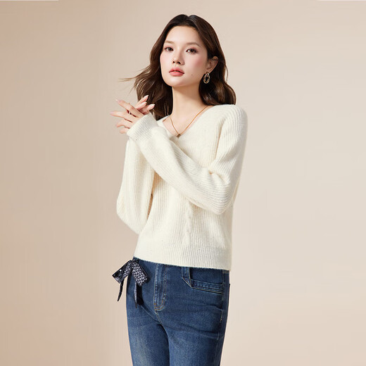 IEF/Aiyifu 2025 new autumn and winter loose sweater women's fashionable V-neck slim wool sweater top