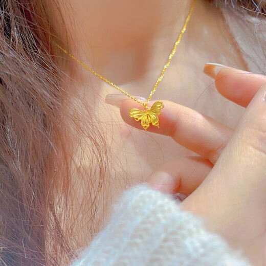 DL 1998 Fat Donglai same style 18K gold butterfly necklace 18k gold ancient filigree female yellow l gold pendant retro temperament lock brushed butterfly necklace