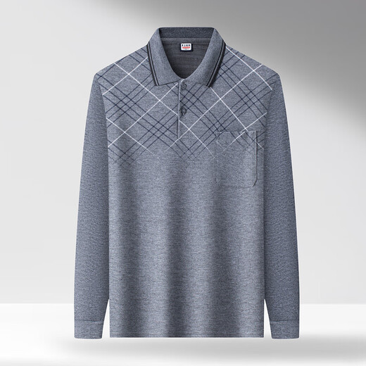Dad's POLO shirt, middle-aged and elderly long-sleeved T-shirt, autumn loose casual lapel bottoming shirt, men's top new A816 Navy Blue Real Pocket XL (Height 150-185) (130-150Jin Jin is equal to 0.5 kg)