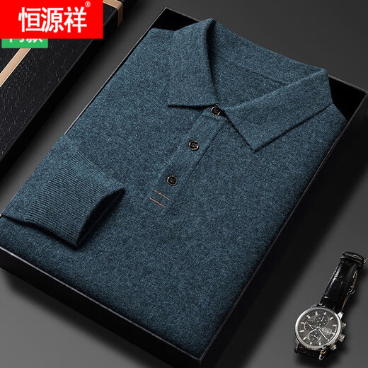 Hengyuanxiang Ordos wool men's lapel 100 cashmere fashion trend sweater thickened warm wool sweater for men upper green M165 code recommended 100-120 Jin Jin equals 0.5 kg