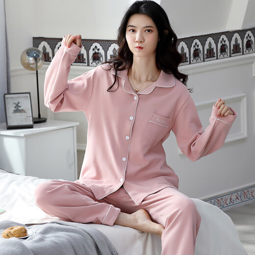 珍韵缘睡衣女士春秋季2025年新款纯色长袖仿大码夏天薄款家居服套装 (WRQS)棉 女12806 2XL (建议身高175左右-体重140