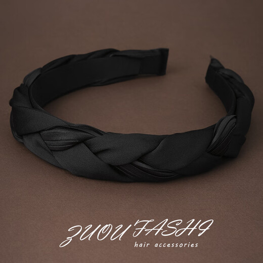 Zuoou headband for women, high-end, fashionable, high-ceiling hairpin, black braided hairpin, satin wide-brimmed hair hole headdress, black braided hairband