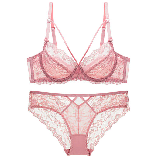 XMXT Temptation Adjustable Ultra-Thin Strap Beauty Bra Underwear Set Valentine's Day Lace Transparent Bra Large Size Push-Up Women White Bra + Panties 70A