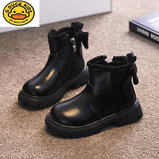 
G.DUCKKIDS girls' shoes two cotton shoes 2023 winter style children's baby girl Martin boots little girl princess boots plus velvet short boots black two cotton boots size 26 inner length about 16.2cm