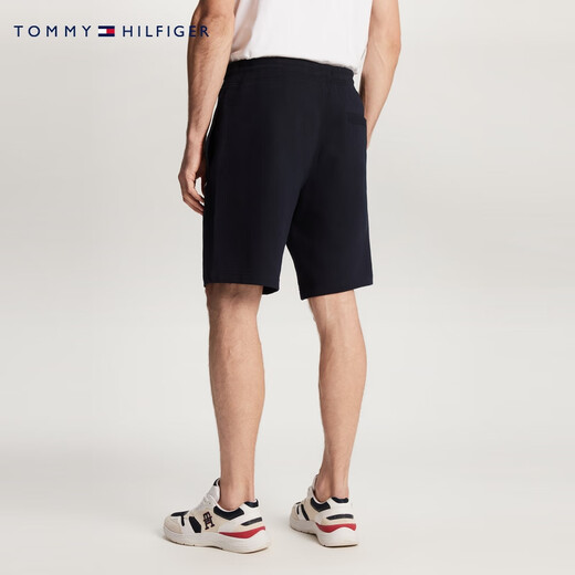 Tommy Hilfiger casual sports spring and summer men's simple and versatile embroidered drawstring fit solid color straight shorts navy blue FAP 2XL
