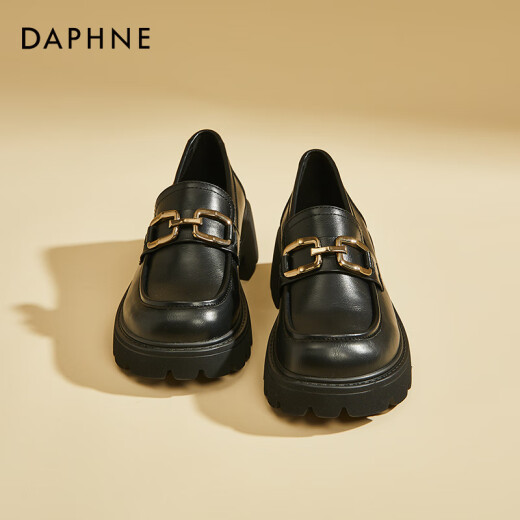 Daphne single shoes women's thick-soled student leather shoes loafers 2024 new spring all-match casual fashion jk uniform shoes black 37 standard size