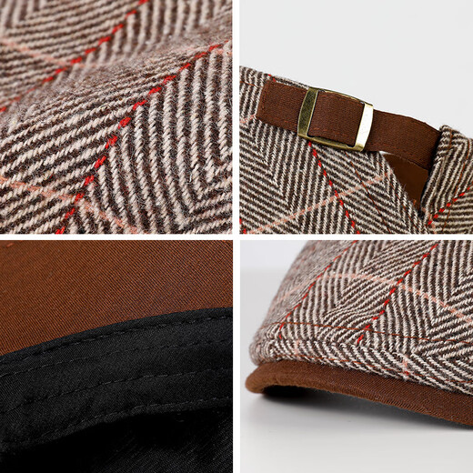 SOMUBAY beret men's classic fashion retro British style forward hat middle-aged and elderly peaked cap elderly grandfather hat plaid coffee color one size fits 56-60CM