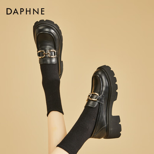 Daphne single shoes women's thick-soled student leather shoes loafers 2024 new spring all-match casual fashion jk uniform shoes black 37 standard size