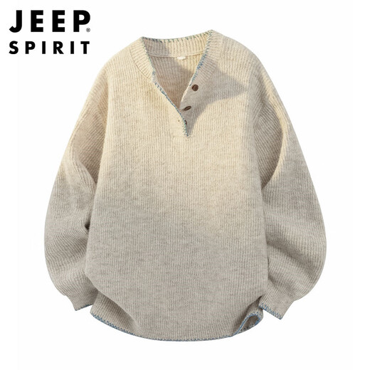 JEEP SPIRIT Jeep American style lazy style sweater men's autumn and winter Henry collar casual sweater jacket dark army green XL