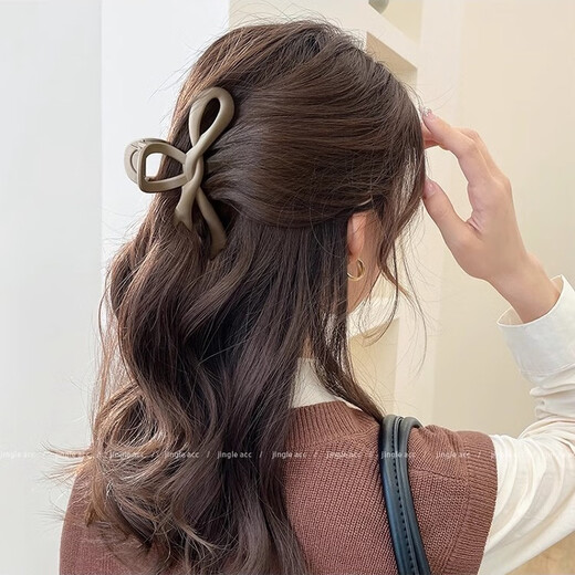 High-end large size hairpin for women 2024 new high-end hairpin back of head hairpin shark clip hairpin headdress coffee color