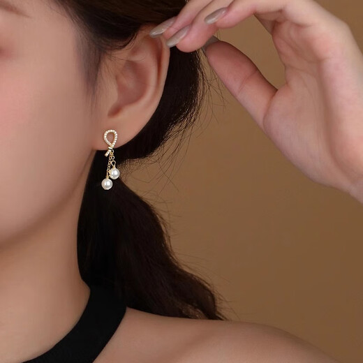 Qi Xiaomi pure 925 silver pearl earrings for women high-end earrings 2025 new artificial pearl earrings earrings for women silver full diamond earrings 925 silver