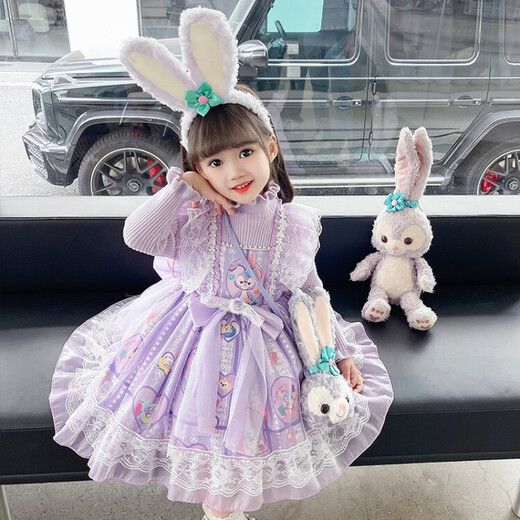 G.duck Little Yellow Duck Lolita Princess Dress Girls Dress Autumn Children's Skirt Girls Sweater Puff Skirt Autumn and Winter Belle Pink Sweater Dress Comes with Bustle 130 Recommended 120-130cm7-8 years old