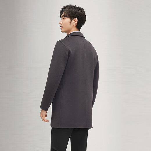 Qipai 100% wool men's woolen coat spring and summer business casual mid-length double-sided woolen coat dark gray 2XL