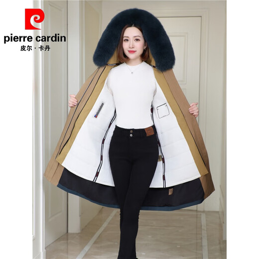 Pierre Cardin Haining Parker Coat Women's 2025 Winter New Rex Rabbit Fur Liner High-End Fur Jacket Mid-Length Mother's Style Black Brown Fur Collar 2XL 135-145Jin Jin is equal to 0.5 kg