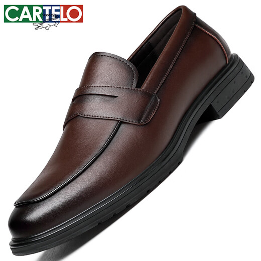 
CARTELO British business casual shoes men's leather shoes one foot breathable loafer soft sole leather shoes men 9898 brown 44