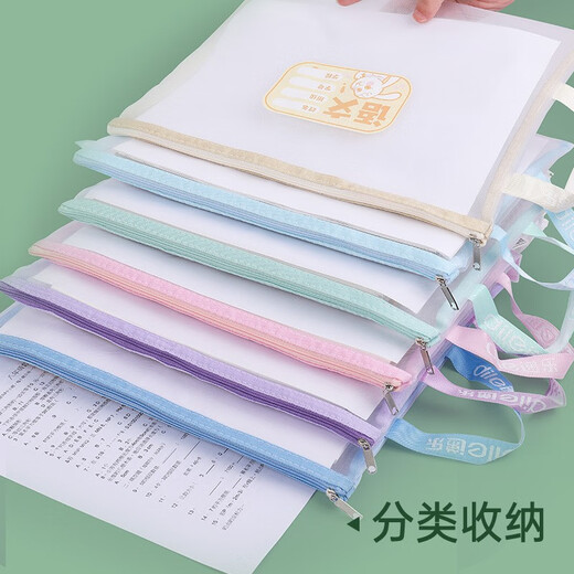 递乐A4文件袋大容量拉链袋学生网纱试卷学科目分类袋收纳作业资料补习袋 三层1484 作业款 双层网纱补习袋 作业款
