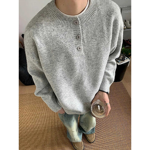 Cantu American Henry collar sweater for men in autumn and winter, high-end lazy style bottoming sweater cleanfit inner top, light gray XL