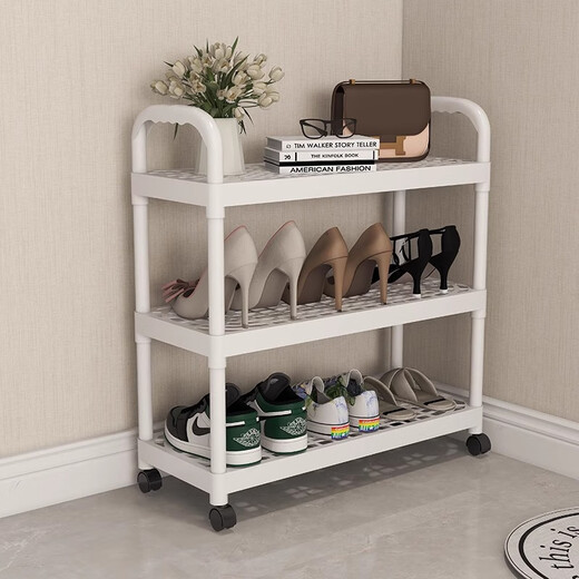 Kunfeng Dormitory Shoe Rack Home Door Multi-layer Indoor Shoe Rack Rental Corridor Simple Storage Rack Shoe Cabinet Removable Four-Layer Warm White-51cm Reinforced No Wheels