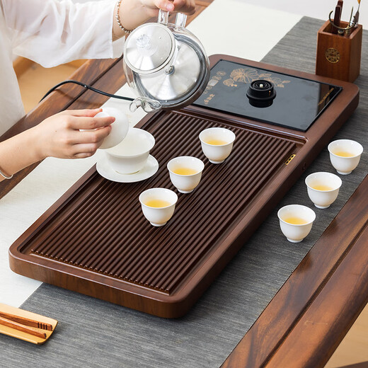 Mingzhu complete set of tea sets and tea tray set for home high-end living room and office kung fu fully automatic tea making station with kettle in one Huanghuali color 70*32 + six-fold gift single tea tray