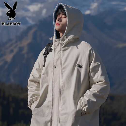 Playboy Lambswool Jacket Men's Spring and Autumn New Charge Jacket Cotton Coat Men's Thickened Coldproof Cotton Clothes Large Cotton Jacket Graphite Black XL Size Weight 110-140Jin Jin is equal to 0.5 kg