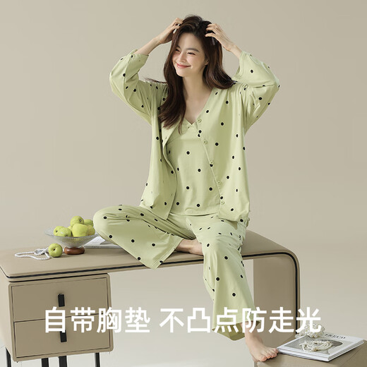 
Carsonland pajamas for women 2024 new three-piece set sexy suspender chest pad women long sleeves long trousers spring and autumn home clothes JLM-3E3271-Three-piece set M