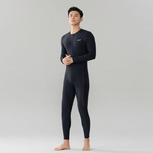 Segru men's wetsuit swimsuit long-sleeved adult sun protection swimsuit full body one-piece trousers snorkeling surfing large size swimsuit black 07 L