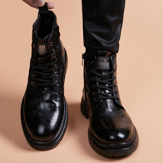 COOKOOS brand Martin boots men's top layer cowhide genuine leather British style Zhongbang work boots casual versatile leather boots men's black 38 (240mm)