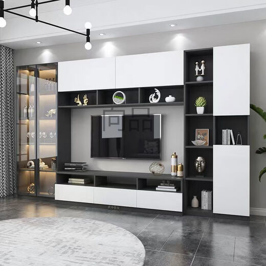 Mekejie XP Gabinete de TV Integrado Back Gabinet High Gabinet Sala de estar Estilo de vinos con puerta de vidrio A02 Longitud 2575*32/40*200