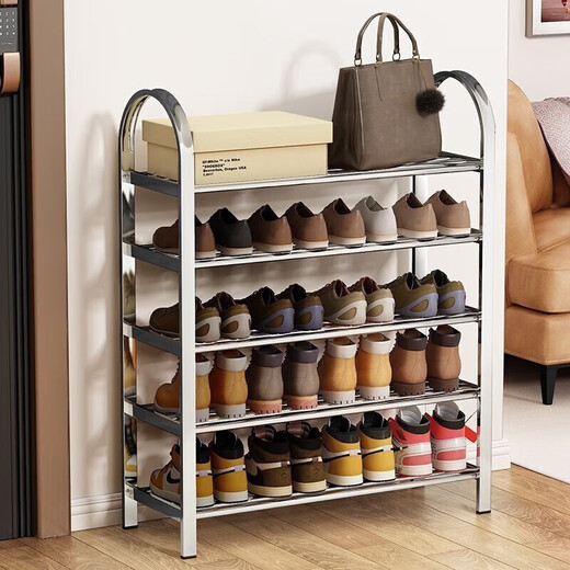 DSRAWMYT stainless steel shoe rack multi-layer household bold simple space-saving door dormitory simple modern storage rack shoe rack