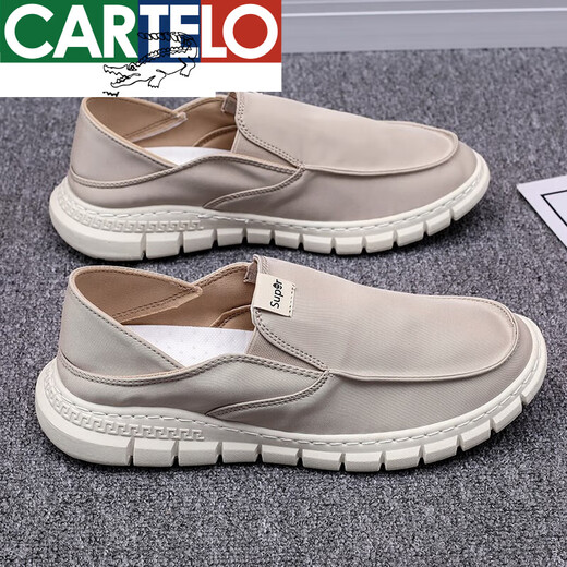 卡帝乐鳄鱼（CARTELO）老北京布鞋男夏季潮流百搭帆布鞋男士一脚蹬懒人休闲鞋子透气潮鞋 YS9901米色 42