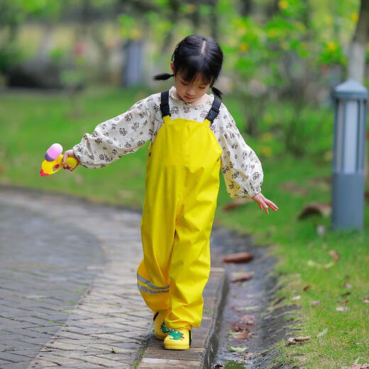 Shantou Lincun Chaodatong waterproof full body children's boys and girls kindergarten set raincoat overalls rain pants one-piece Anji 901 yellow jacket + overalls + rain boots L size suitable for 100-115 height