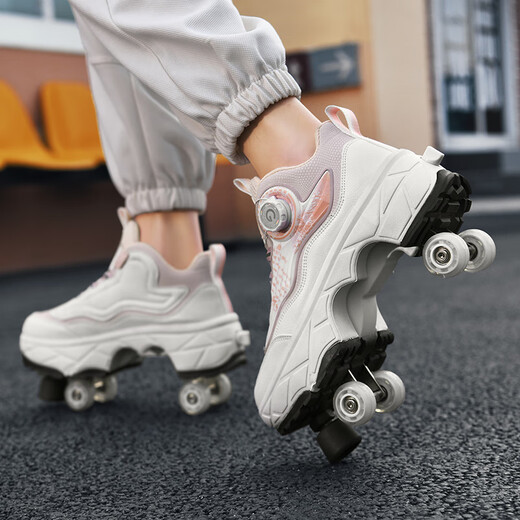 ZiJIAN (ZIJIAN) rampage shoes for girls four-wheel invisible automatic shrinkable skates for teenagers and students deformation shoes for boys pulley shoes 9922 pink [brake version] size 33