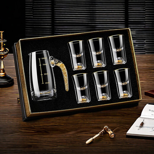 23 degrees north latitude high-end gold foil liquor cup Chinese style gift box crystal glass wine divider household small wine glass set wine cup transparent style 6 pots 6 cups collection gift box