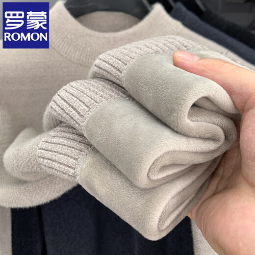 Romon (Romon) Integrierter Samt-Männerpullover plus Samt verdickte Herbst- und Winter-Jugendrunde Hals Pullover warm gestricktes Basishemd Beige [verdickt] Samt 180/2xl [Gewicht 150-170jin [Jin gleich 0,5 kg]]]