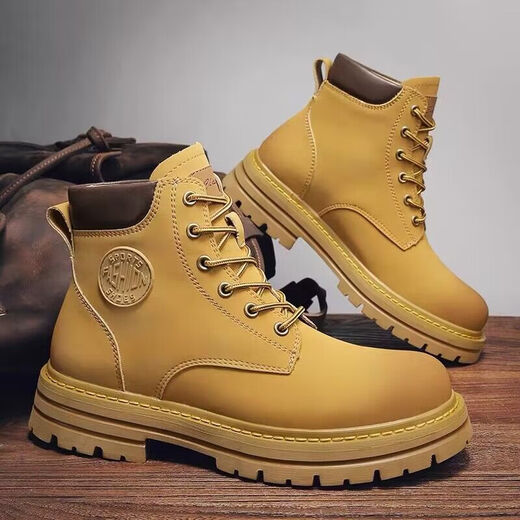 Yunshun rhubarb boots men's shoes high-top Martin boots men's Korean version versatile handsome trendy thick-soled work shoes short boots trendy shoes yellow 43