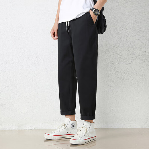 Jewish casual pants for men in summer new loose ice silk straight sport nine-point pants for men conical Korean style trendy trousers 9904 black 3XL