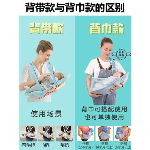 博比龙德国新生儿背带横抱娃神器前抱式小月龄宝宝0-3月婴儿抱抱托外出 经典款【蓝色】